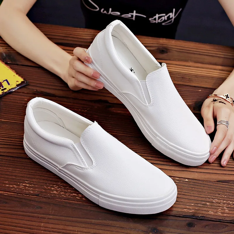 New Shoes for Men Leather Casual Shoes Spring Fashion Concise Flat Shoes 2 Colors Slip-on Loafers 2