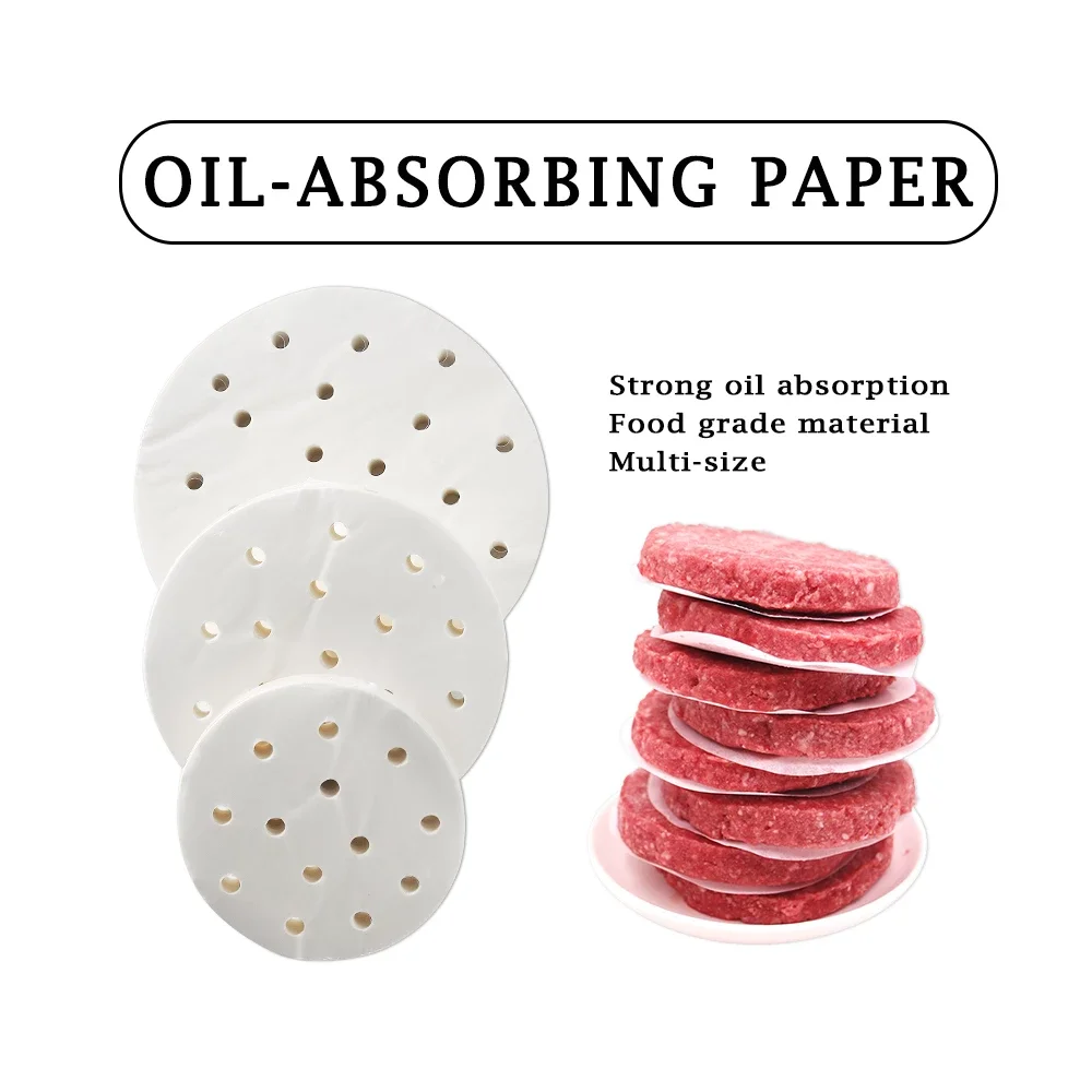 custom food grade oil proof paper kitchen oil absorbing baking burger french fries oil proof packaging paper pad mat ITOP Burger Paper 400pcs/Set Hamburger Press Oil Absorbing Paper Steamer Paper 100mm/130mm/150mm Kitchen Baking/Fries Plate Mat