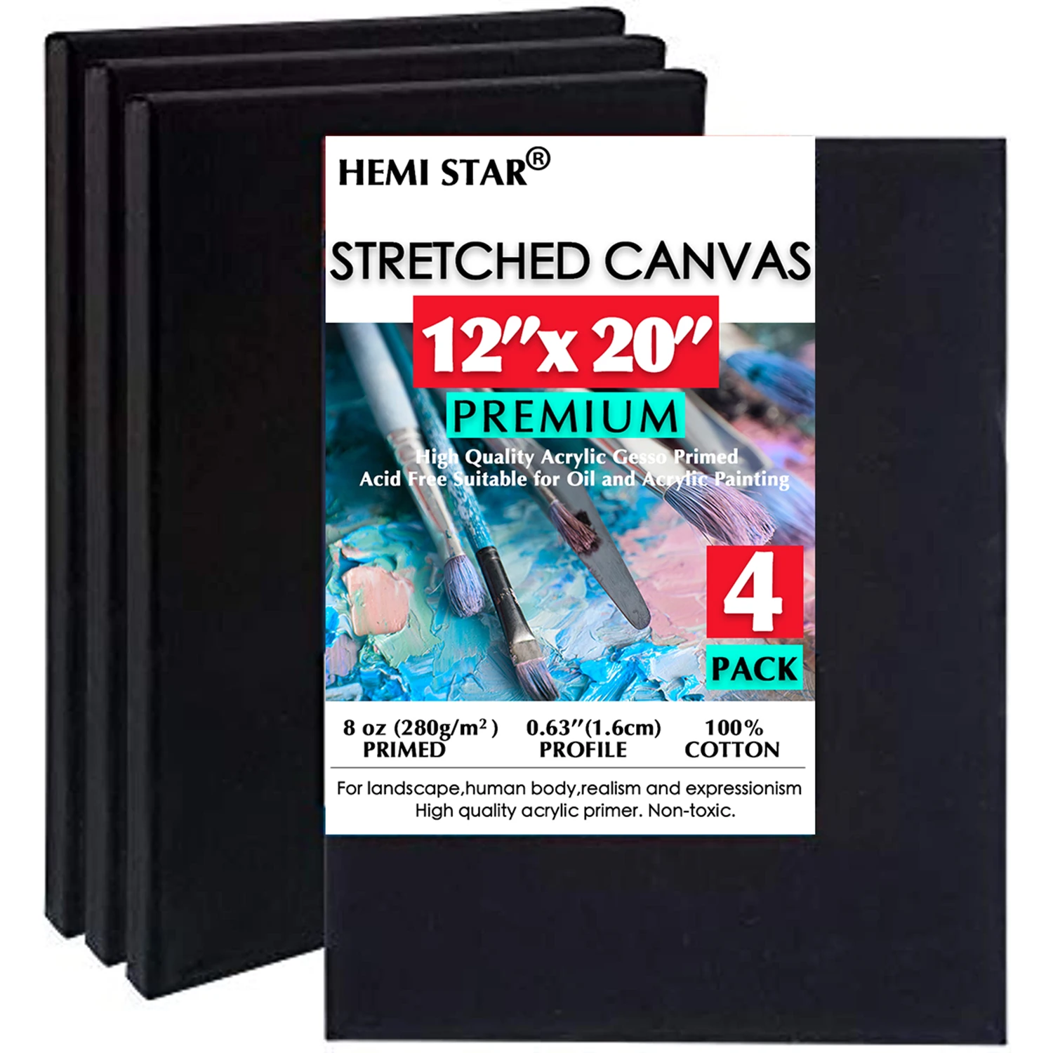 2-1/2 Stretched Black Cotton Canvas 8X10: Box of 5