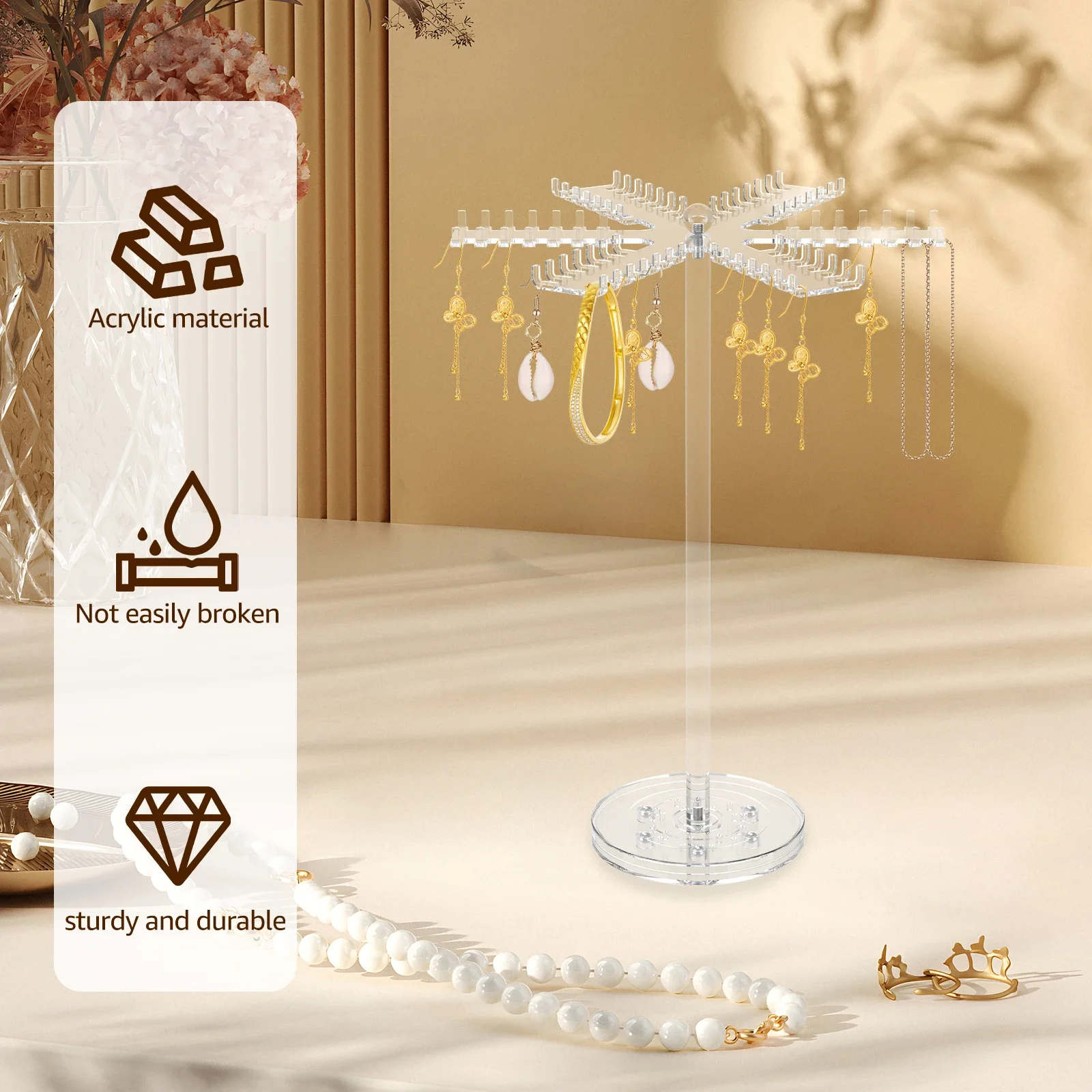 Acrylic Jewelry Organizer Display Necklace Holder Clear Rotating Necklace Organizer Stand for Necklaces Earring Pendant Bracelet 2