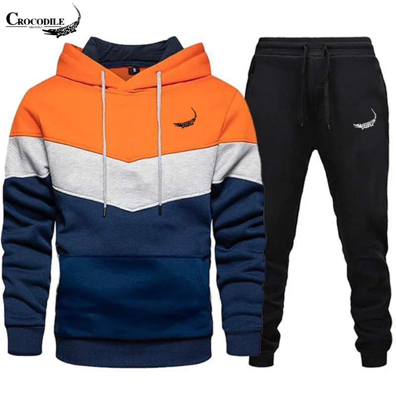 High quality brand printed autumn and winter warm hooded sweatshirt+pants set men's hooded pullover hooded sports set