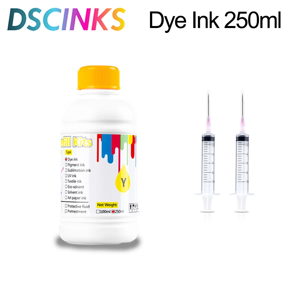 250ml Universal Dye Ink BK C M Y Kit Compatible For HP Canon Epson Brother Deskjet Inkjet Printer Tank Cartridges CISS