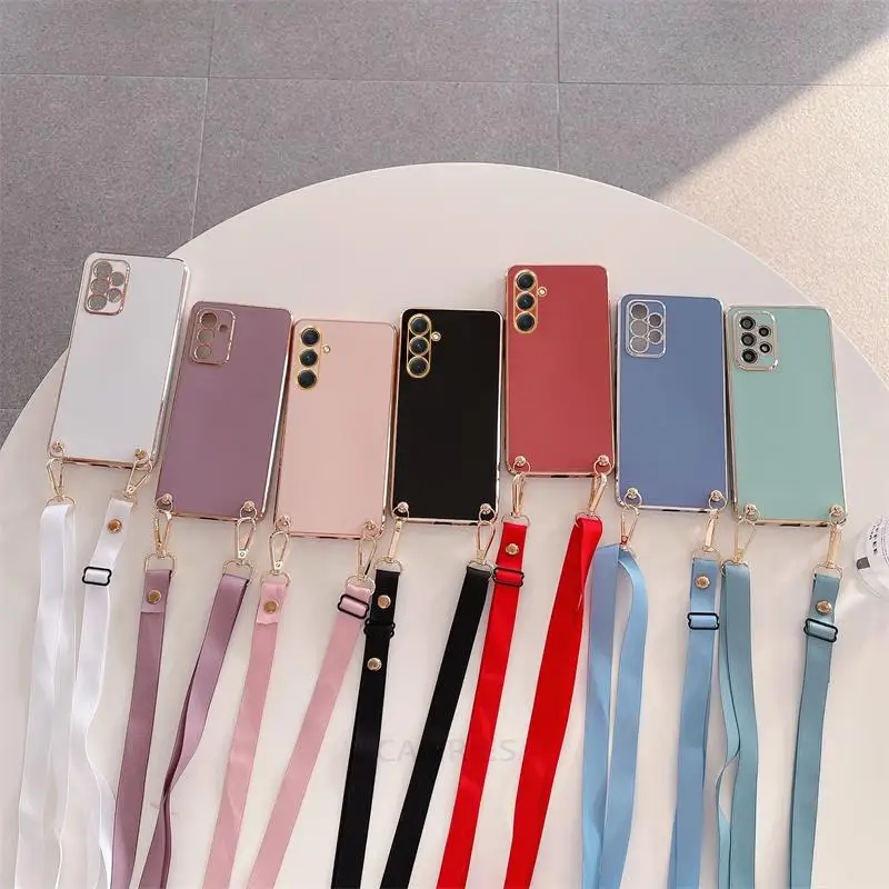 A 15 05 34 54 14 24 Custodia Placcatura Cavo Per Samsung Galaxy A15 A25 A05S A14 A54 A34 A24 4G 5G A05 A04S A03 Custodia Per Cordino A Tracolla