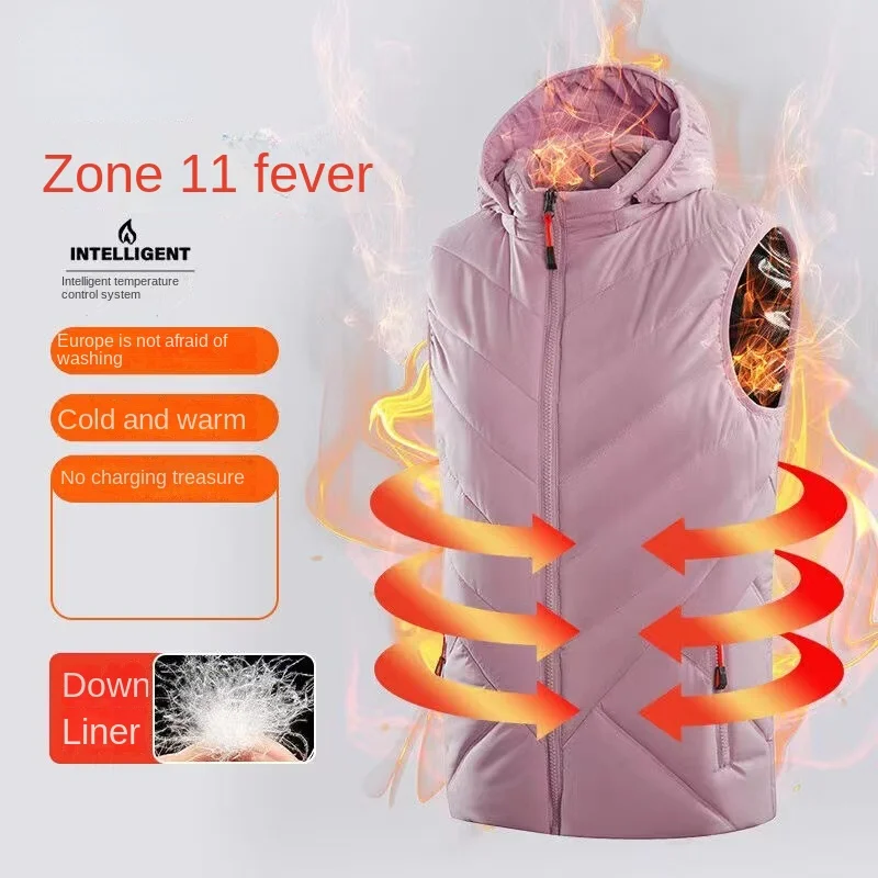 zone 11 Down Heating Vest Men's And Women's Winter Hooded Full Body Heating Clothes Snow Usb Charging Smart Heating Vest Jacket