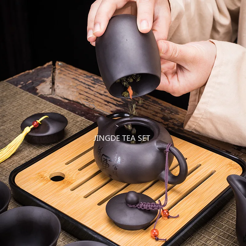 Teawere Retro Purple Sand Ceramic Teapot Set Travel Kong Fu Tea Kit Gift Porcelain Purple Sand Pot Infuser Tea Pot and Cup Set