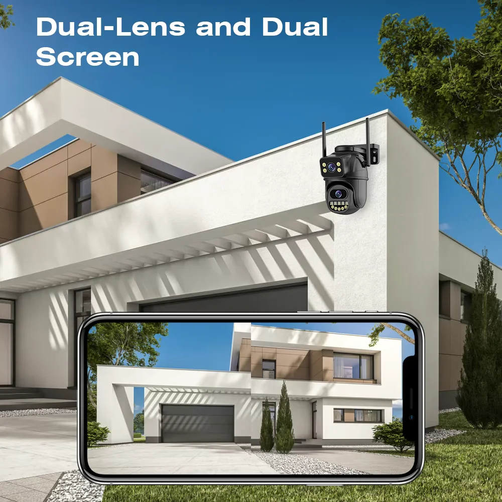 4K 8MP Dual Lens Dual Screen IP Camera Wifi PTZ Camera Outdoor 4MP AI Auto Tracking CCTV HD Audio Video Surveillance P2P iCSee 6