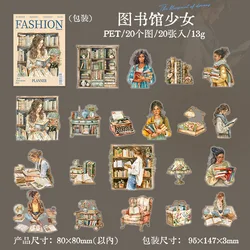 20-Pack Kawaii Stationery Decorative Stickers for Planners and Journals (Tushuguanshaonv)