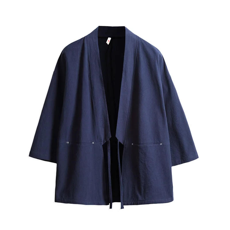Coton Lin Cardigan Kimono Homme PERDONTOO - Manches Courtes - Blanc - - Style Décontracté Haut Coton Lin Mixte