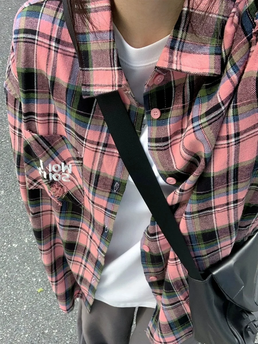 Autumn All Match Plaid Shirts For Women Korean Fashion Button Up Oversized Shirt Woman 2023 Aesthetic Loose Blouse Female