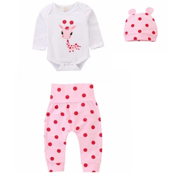 Vestiti per neonata in cotone primavera autunno 0-3 mesi Set di vestiti per neonati unisex a pois Set di vestiti per ragazzo in 3 pezzi con cappello