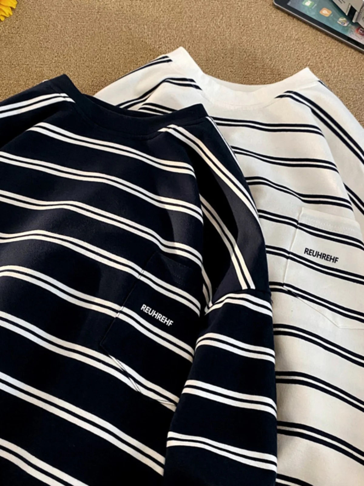 Men's Stripe Long Sve T-irt round Ne Sweatirt Pure Cotton Spring Autumn Trendy Brand Base Layer irt for Teens