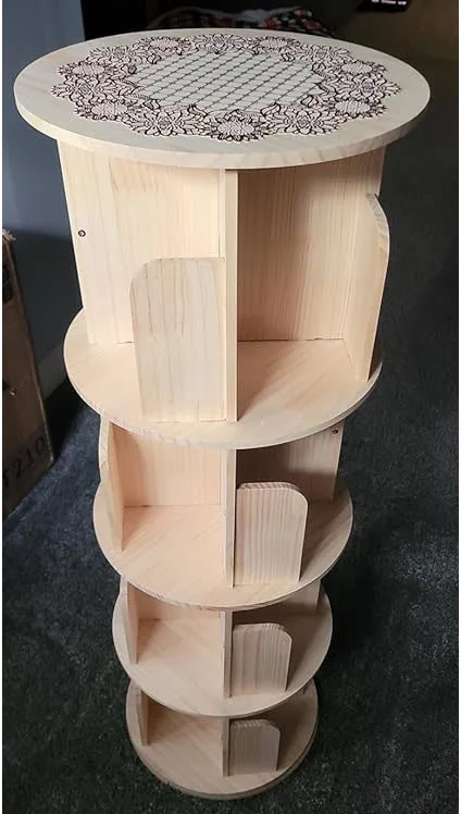 360 Display Spinning Rotating Bookshelf Tower 4 Tier Revolving Bookcase for Kids&Adults Pine Wood