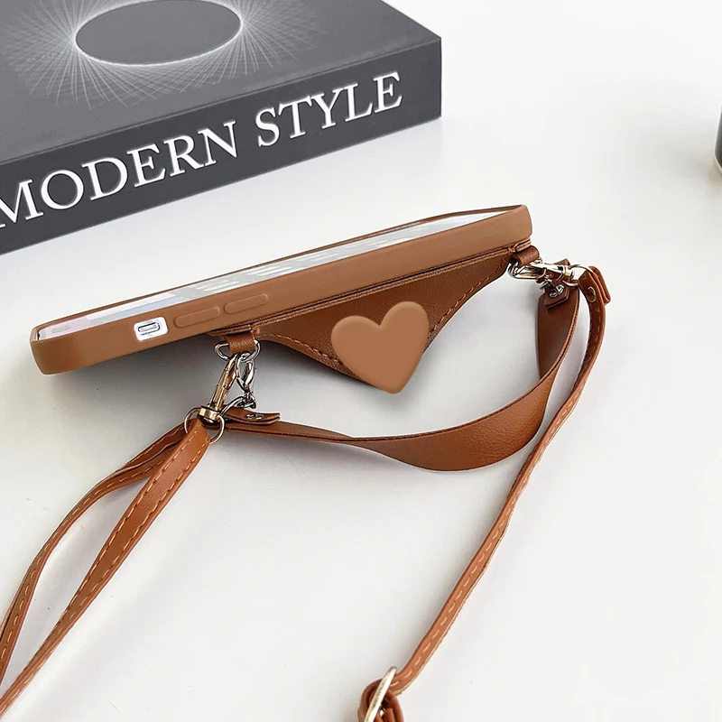 Crossbody Lanyard 3D Heart Wallet Card Case with Wrist Strap - Soft Silicone Cover