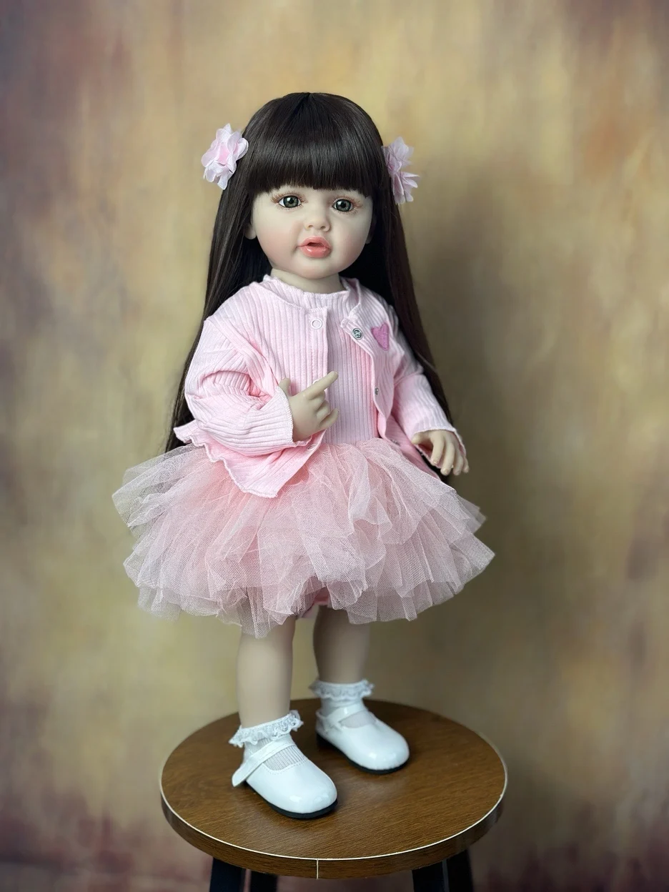 55 CM 22 Inch Reborn Baby Lifelike Realistic Stand Girl Doll Full Soft Silicone Body Princess Toddler Bebe Birthday Gift 2