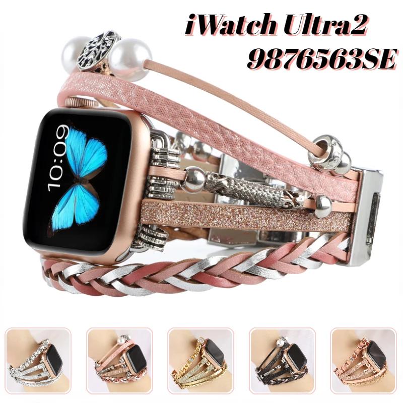 

Jewelry+Metal Strap for Apple Watch 9 8 7 45mm 41mm Ultra2 49mm Exquisite Wristband Belt iWatch 6 5 4 3 SE 44mm 42mm 40mm Correa