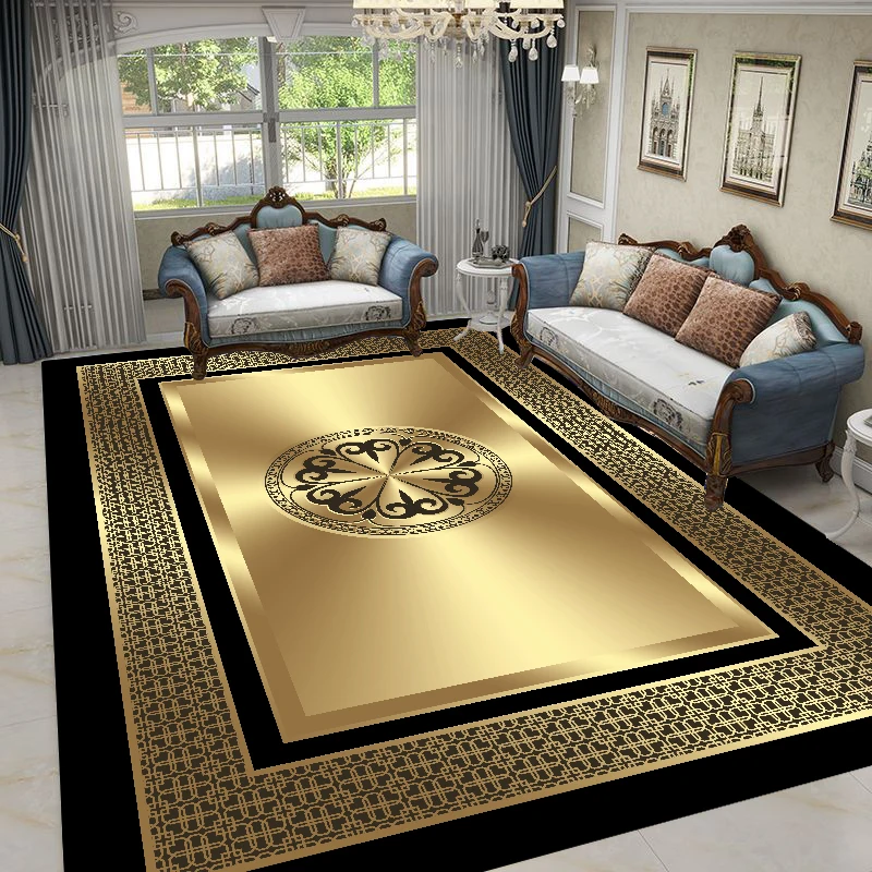 

Nordic Luxury Living Room Carpets Gold Black Geometric Rugs for Bedroom Sofa Table Beside Large Area Rug Home Decor Mats tapete