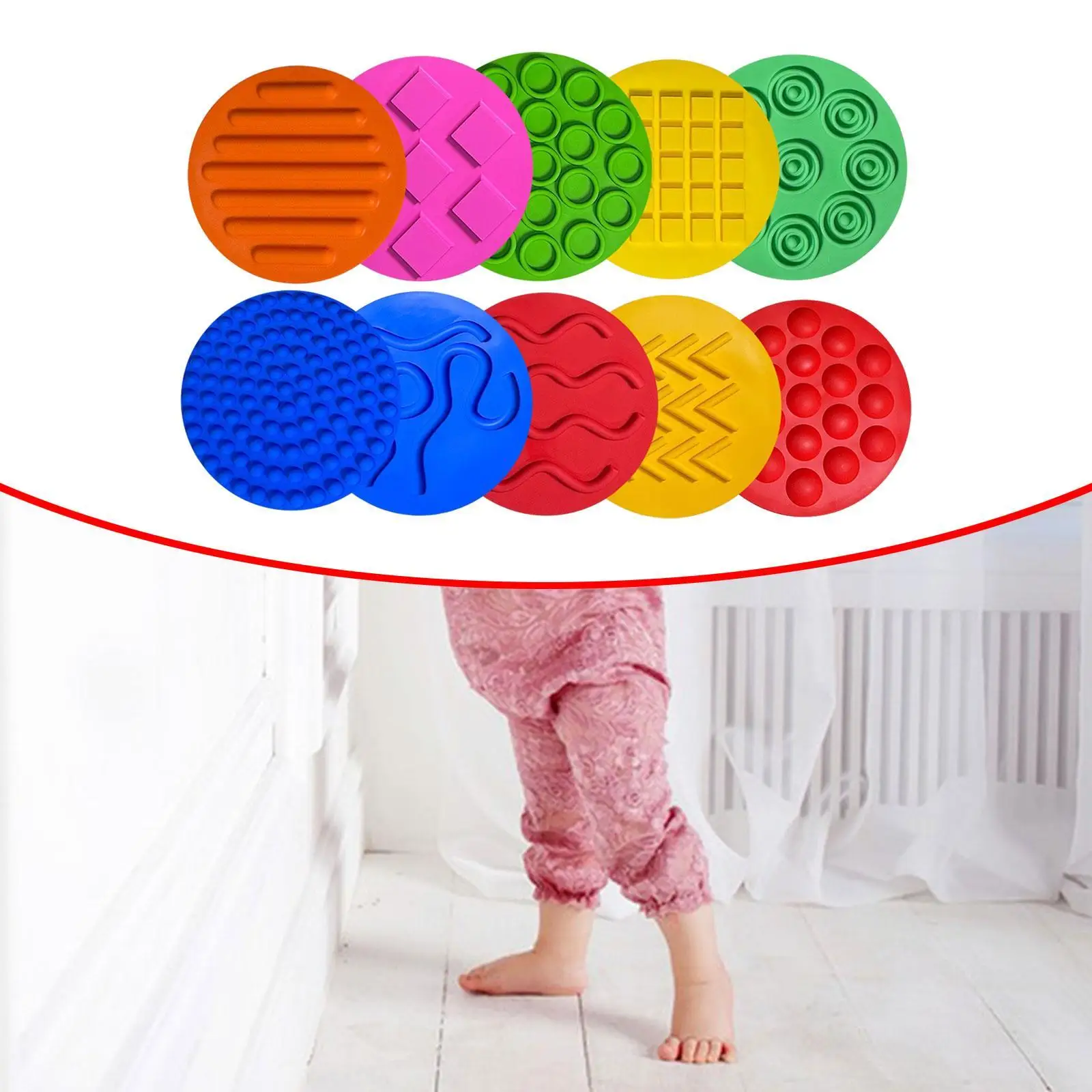 10x Sensory Silicone Mats Sensory Toys Textured Early Learning Play Sensory Discs Mat for Children Boys Girls Activity Game Home