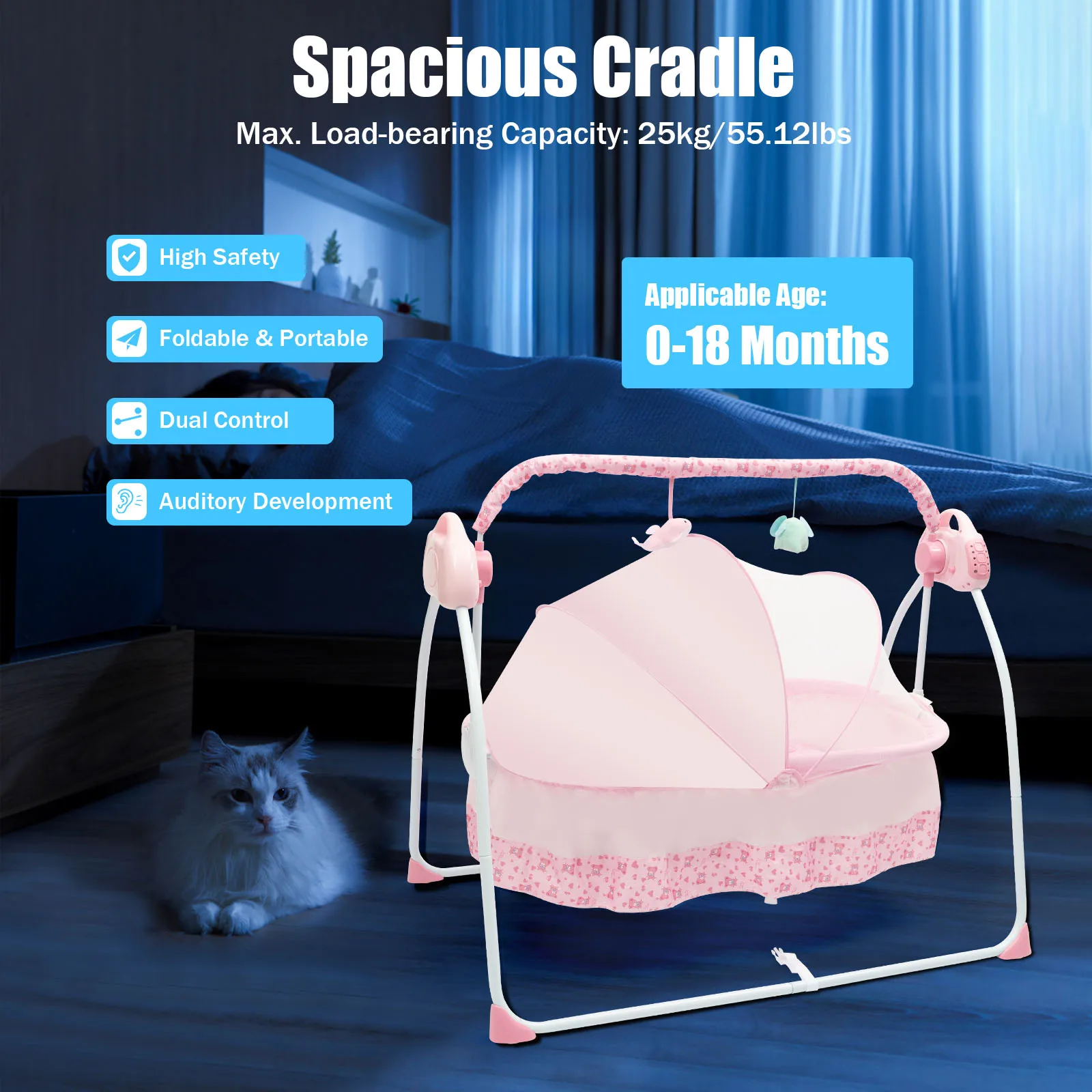 Electric Baby Cradle Swing Bed with Music & Remote