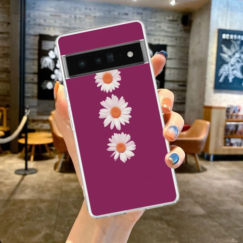 Transparent Soft TPU Phone Case Cover with Fashionable Daisy Flower Design