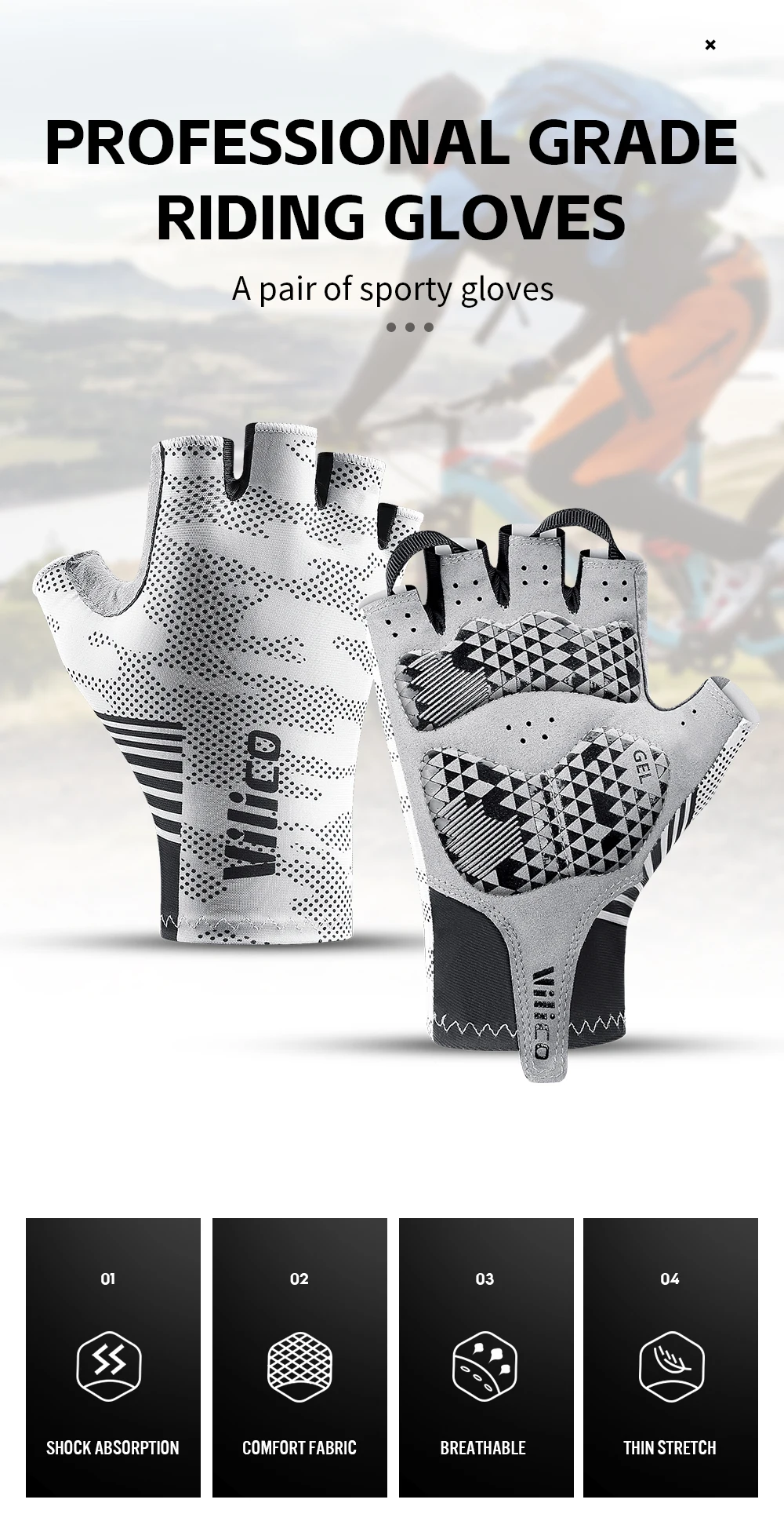 2025, Sommer-Fahrradhandschuhe für Herren, stoßdämpfend, gepolstert, atmungsaktiv, Fahrradhandschuhe, MTB, Rennrad, Mountainbike, Reithandschuhe – Detail 1