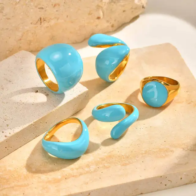 Bagues empilables torsadées ouvertes pour femmes, bague statement audacieuse géométrique bleue en émail croisé, résistante à l'eau