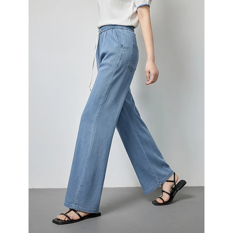 TOYOUTH 여성용 텐셀 청바지, 2024 여름, 처지고 느슨한 느낌, 캐주얼 바지, 신상