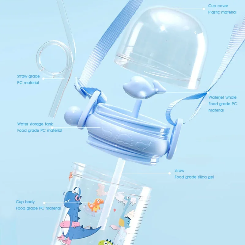 Bambini acqua Sippy Cup creativo cartone animato tazze per l'alimentazione del bambino con cannucce bottiglie di acqua a tenuta stagna divertente balena acqua Spray bere tazza