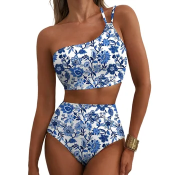 Floral High-Waisted Bikini Set, 2-Piece Printed Tummy Control Swimsuit - Image 5