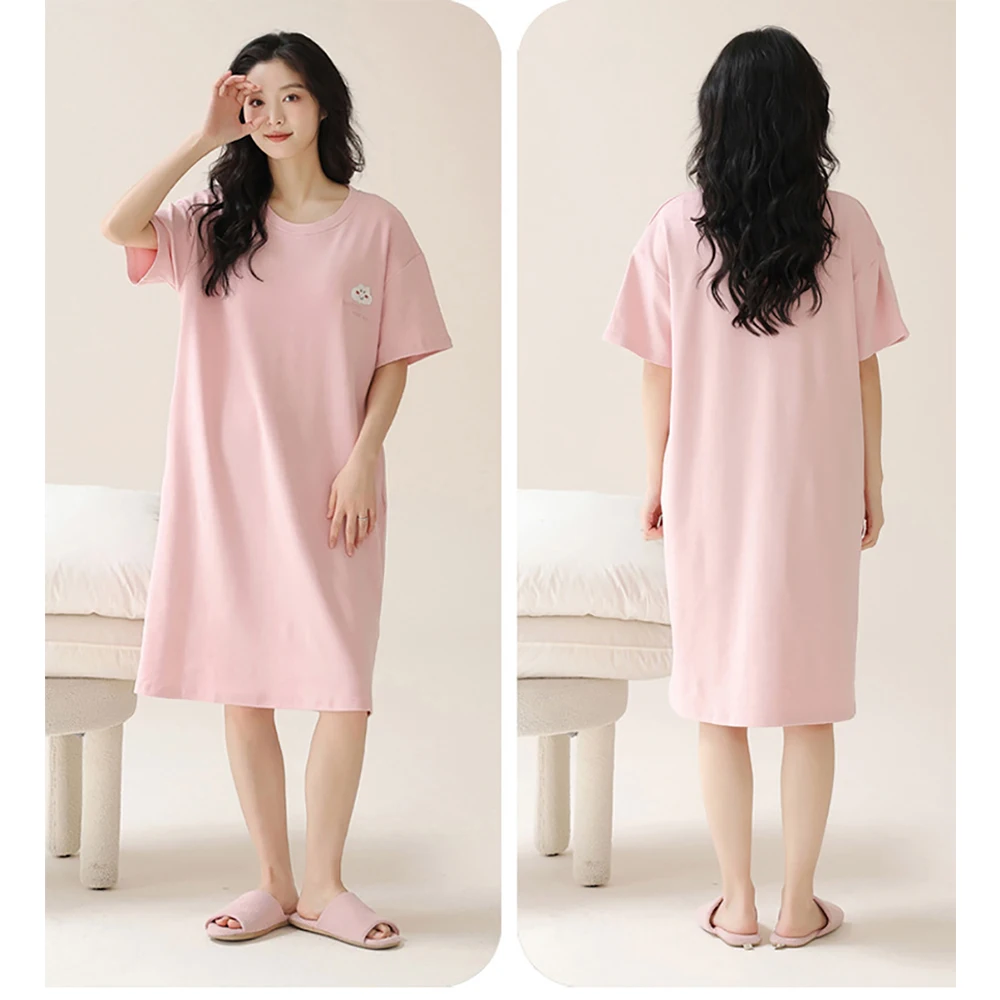 M-3XL Plus Size 100% Cotton Soft Sleepwear Women Summer Sweet Solid New Night Dress Anti Mite Antibacterial Pajamas Nightgowns