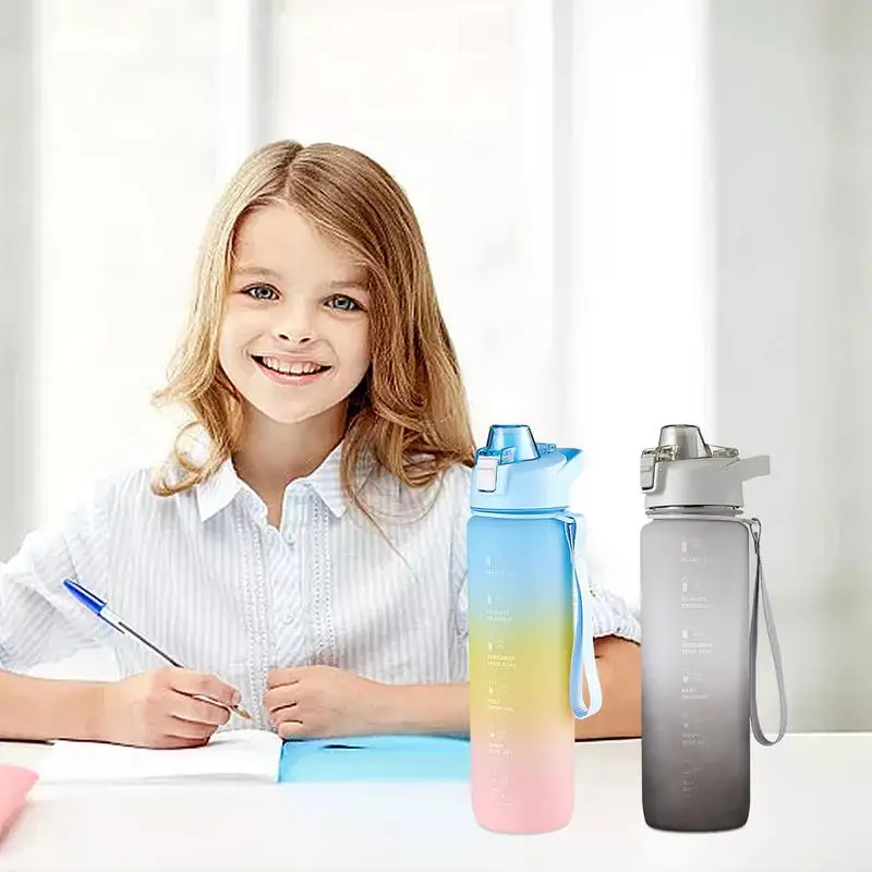 

Gym Water Bottle Gradient Color Motivational Water Bottle With Straw & Time Marker Leakproof Large Sports Drinking Bottle Large