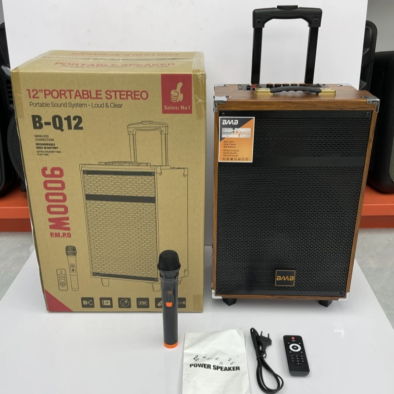 

Outdoor Wood Trolley Speaker 6000W Peak Power 8-Inch Portable Wireless Bluetooth Speaker For Party Dance Karaoke with Mic Remote