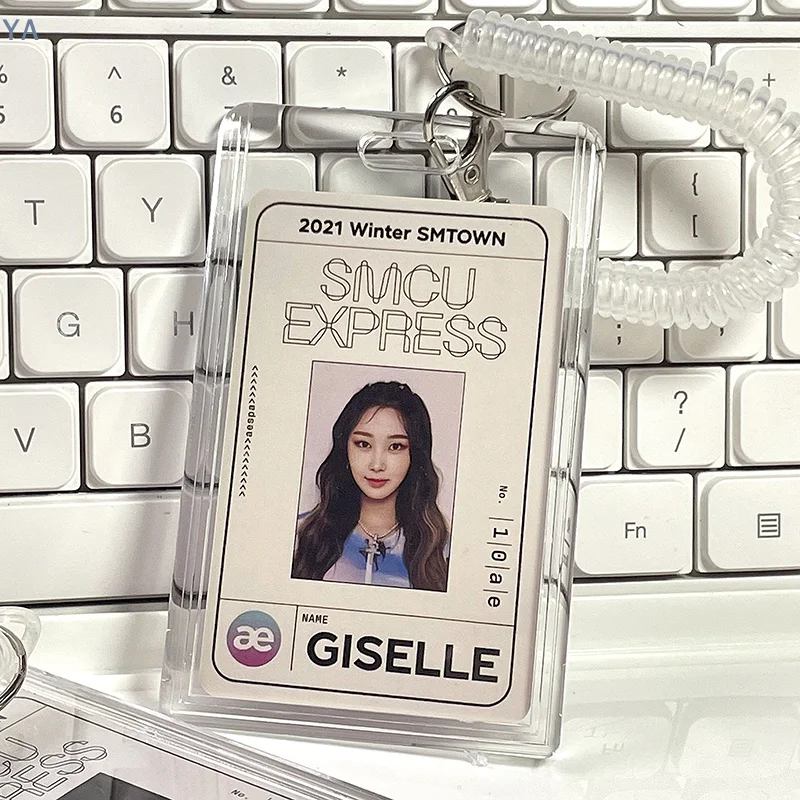 [YA] 아크릴 포토카드 홀더 K팝 아이돌 카드 홀더 투명 포토 슬리브 휴대용 ID 버스 카드 보호대 펜던트 키체인