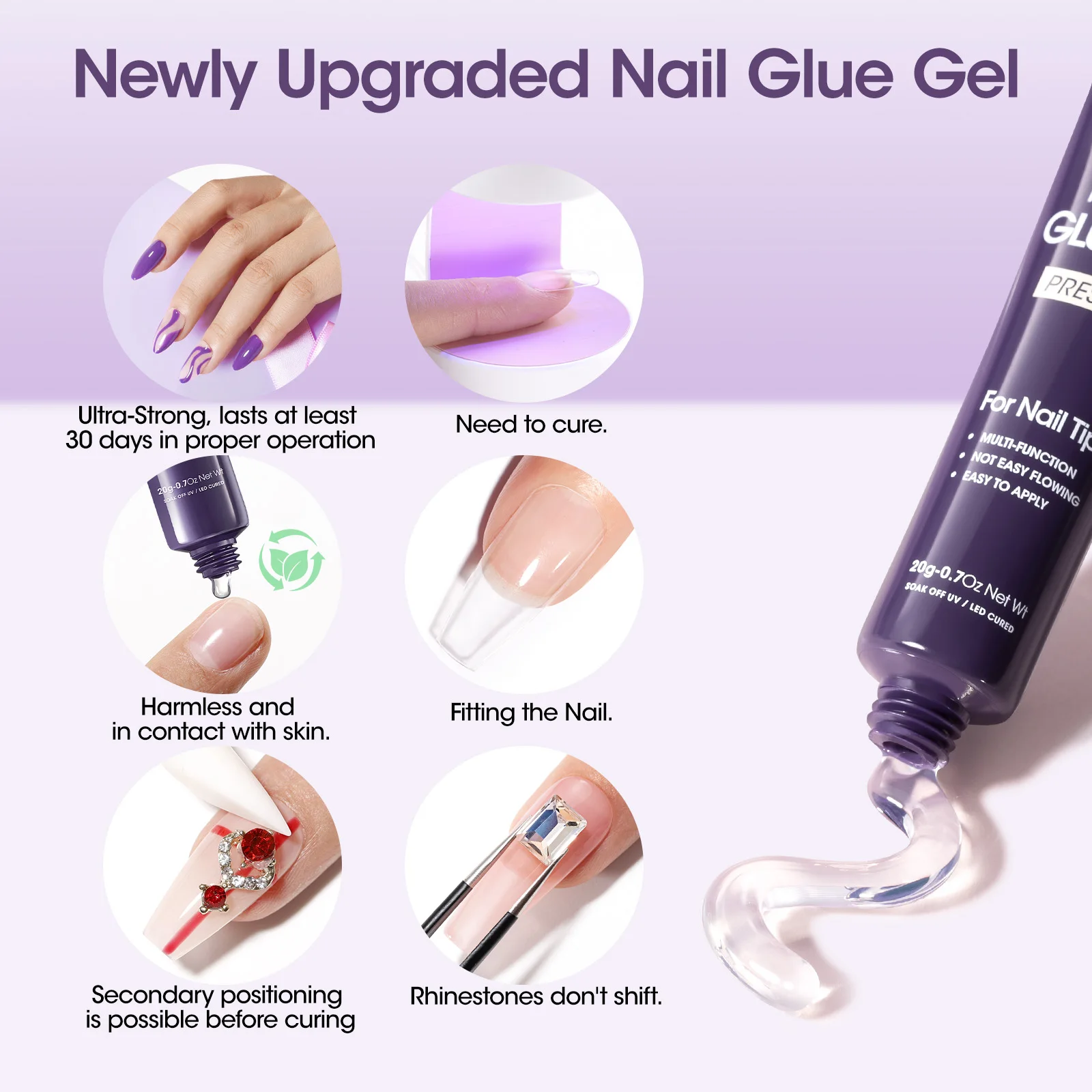GELLEN Semi-Solid Nail Glue Gel - Super Strong Adhesive for False Nails & Rhinestones, Quick-Dry Formula for Professional Nail Art