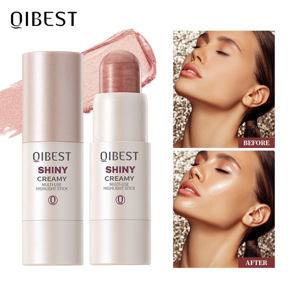  QIBEST Glowy Highlighter Stick Shimmer Finish Waterproof Lasting Bronzer Stick Easy Blend Face & Eye Contour Body Highlighter 