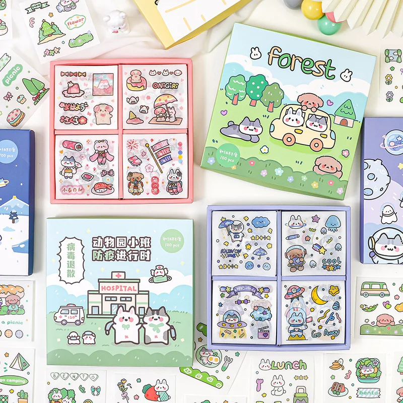 

MOHAMM 100 Sheets Multi Color Cartoon Sticker Sets for DIY Art Craft Srapbooking Diary Notebook Plaanners