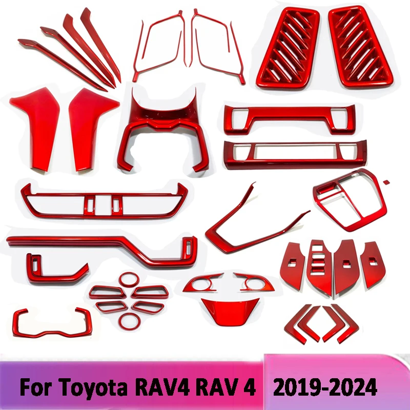 도요타 RAV4 2019 2020-2023 2024 ABS 레드 컬러 자동차 인테리어 액세서리 콘솔 기어 시프트 패널 윈도우 스위치 커버 트림