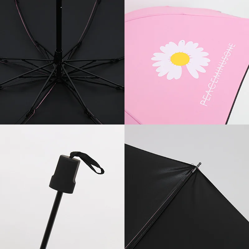Umbrella Little Daisy Three-fold Rain and Sun Shade Dual-use Vinyl Advertising Umbrella Rain Women Parasol