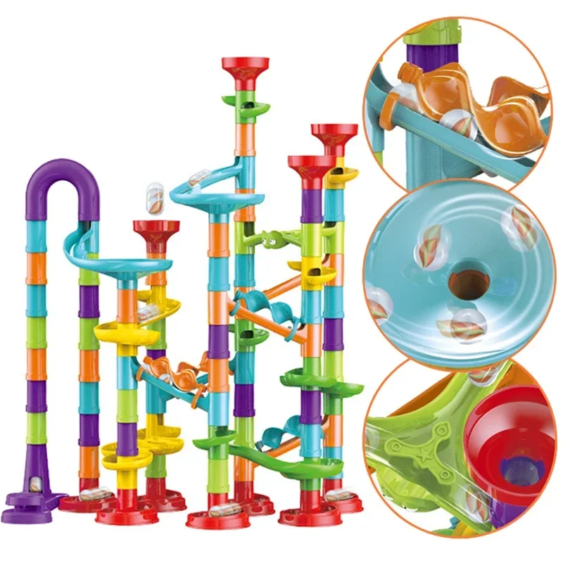 DIY Construction Marble Run Race Track Building Blocks Kids 3D Maze Ball Roll Toy Marble Run Race Coaster Children Christmas Gift