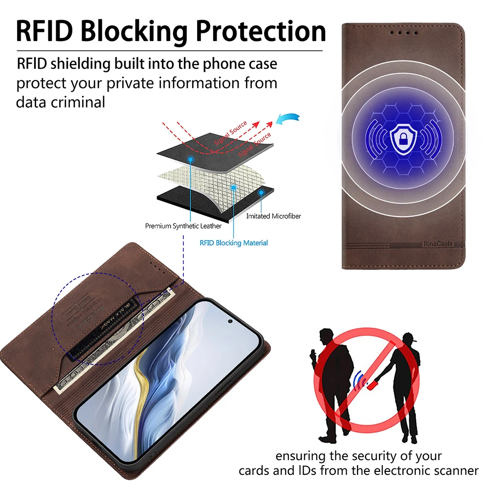 Magnetic RFID Anti-Theft Leather Book Case Cover Bag
