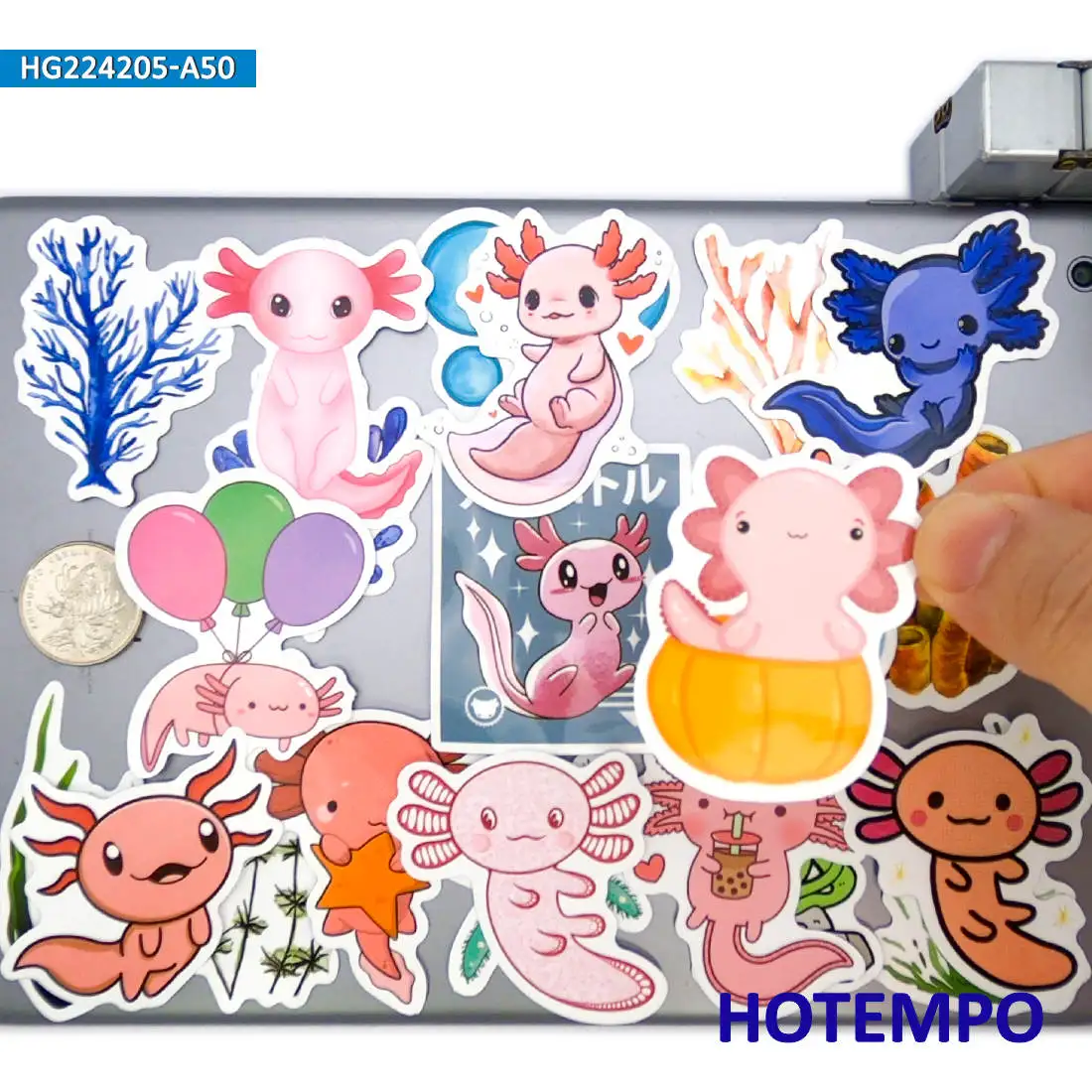 20/30/50 Stück, Lustige Axolotl Abziehbilder, Niedliche Karikatur, Tieraufkleber, für Sammelalbum, Gepäck, Motorrad, Auto, Fahrrad, Telefon, Gitarre, Laptop-Aufkleber – Detail 10