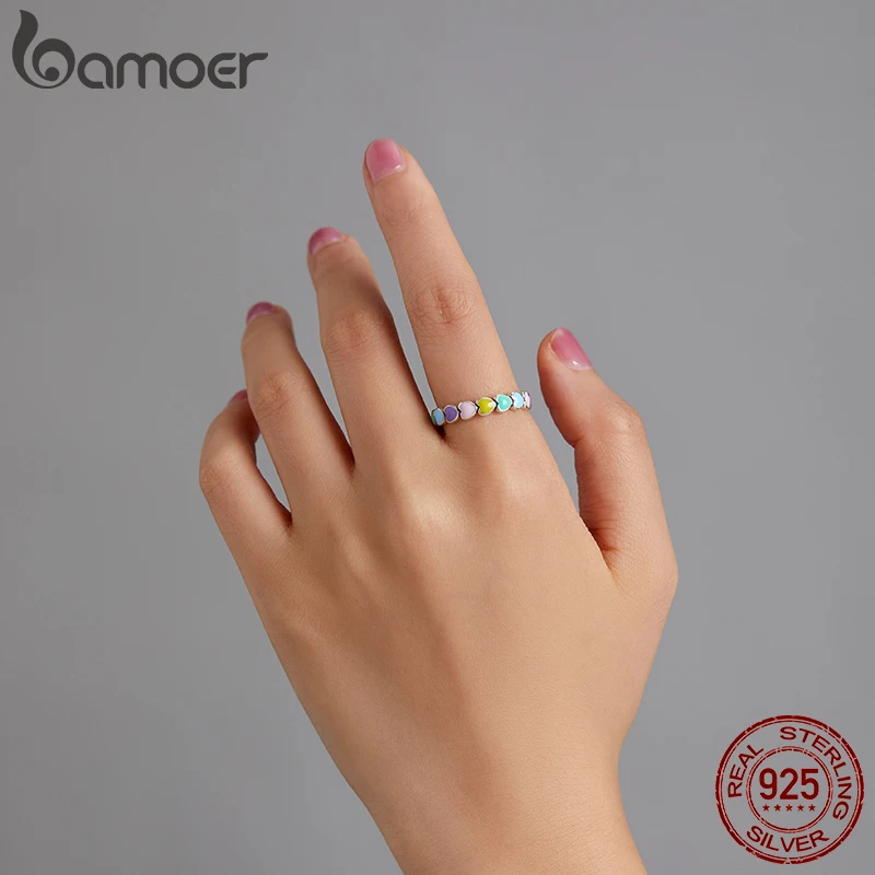 925 Sterling Silver Cute Rainbow Heart Finger Ring for Women Stackable Silver Ring with Mini Hearts Trendy Jewelry stackable rings fashion ring finger rings