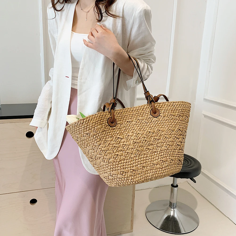 Woven Paper Rope Tote Bag for Women Summer Beach Party
