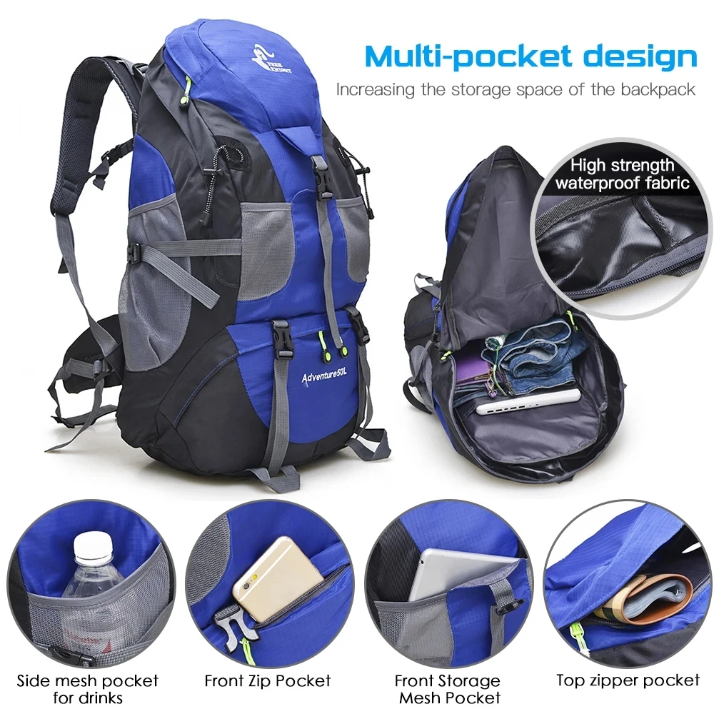 50L Hiking Trekking Backpack Water-resistant Camping Daypack