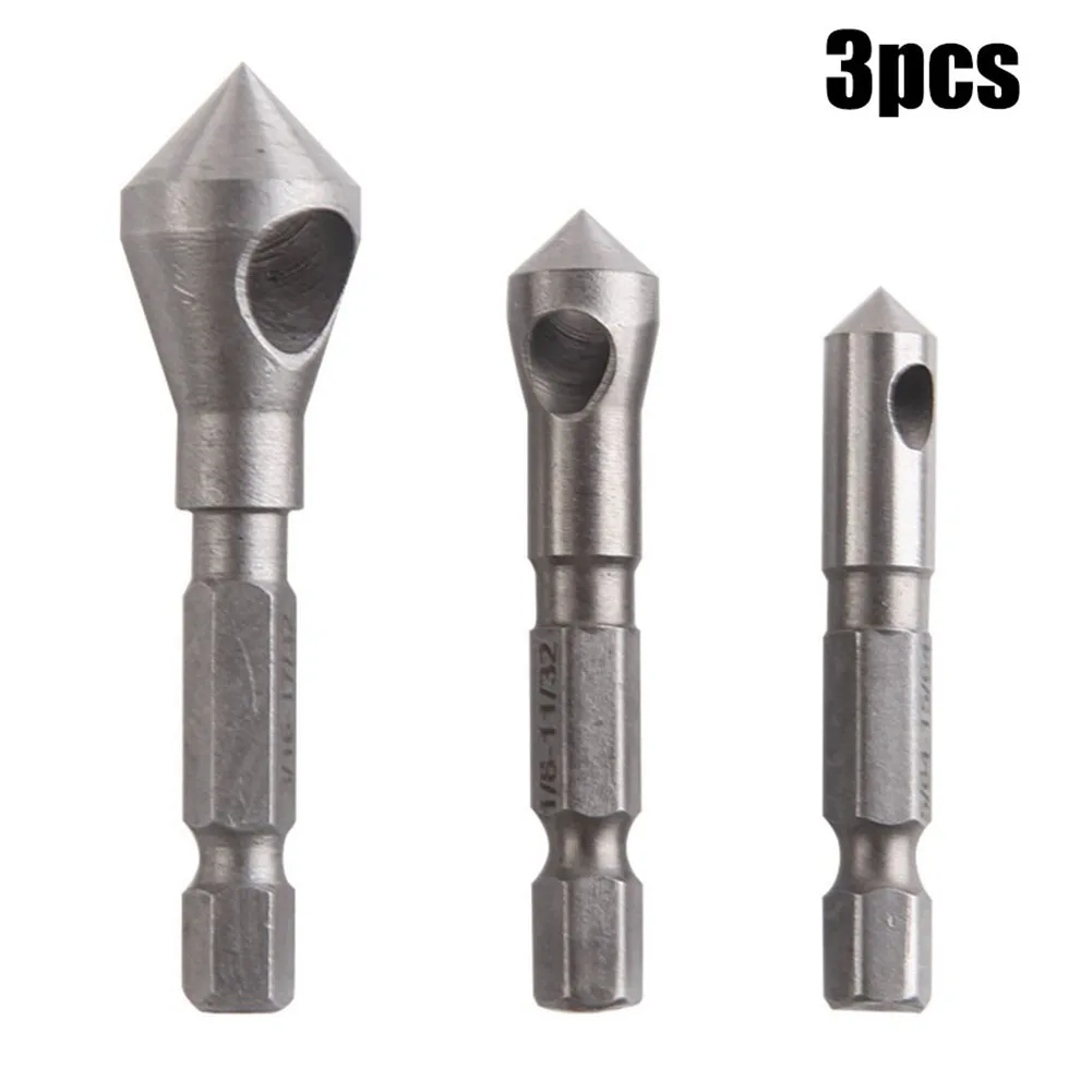 3pcs Deburring Drill Bit Set Bearing Steel Countersink Deburring Drill Bit Taper Hole Cutter For Wood Wood Metal Plastic Chamfer