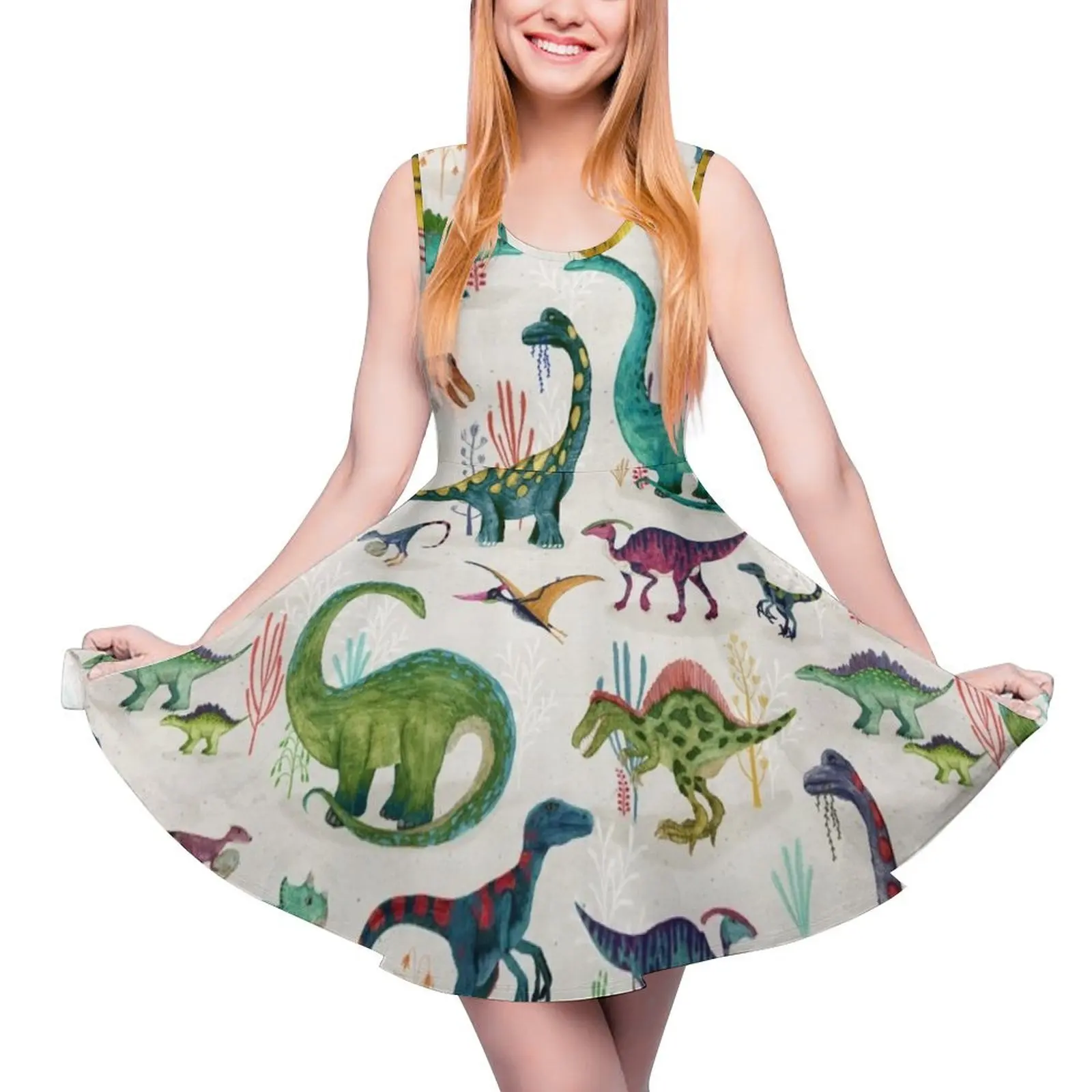 

Bright Dinosaurs Round Neck Dress sexy dress for women women dresses dresses for womens