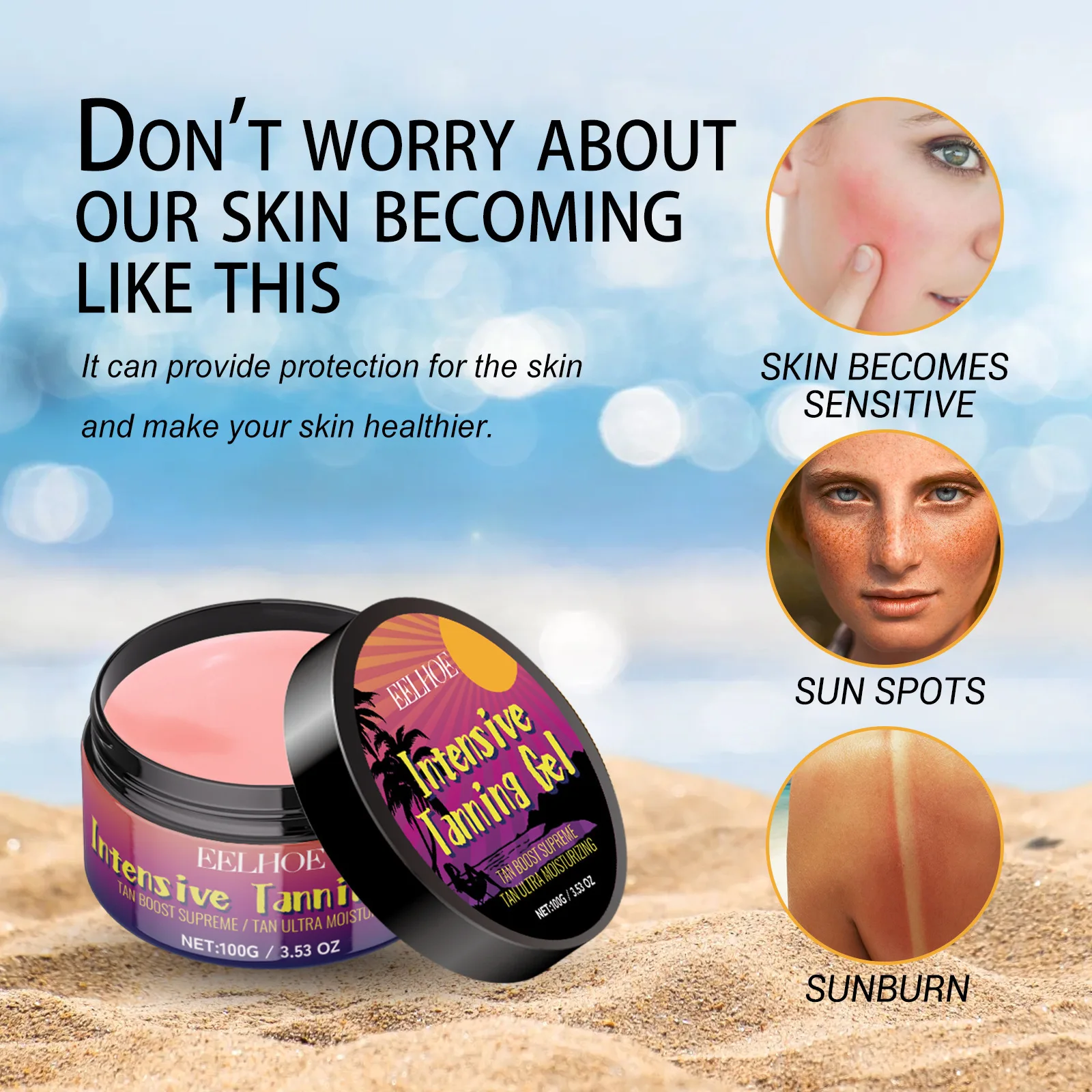 EELHOE Intensive Tanning Gel Accelerator Solarium Cream Moisturizing Body Bronzer Cream Sunless Tanning Sunbed Gel 100g
