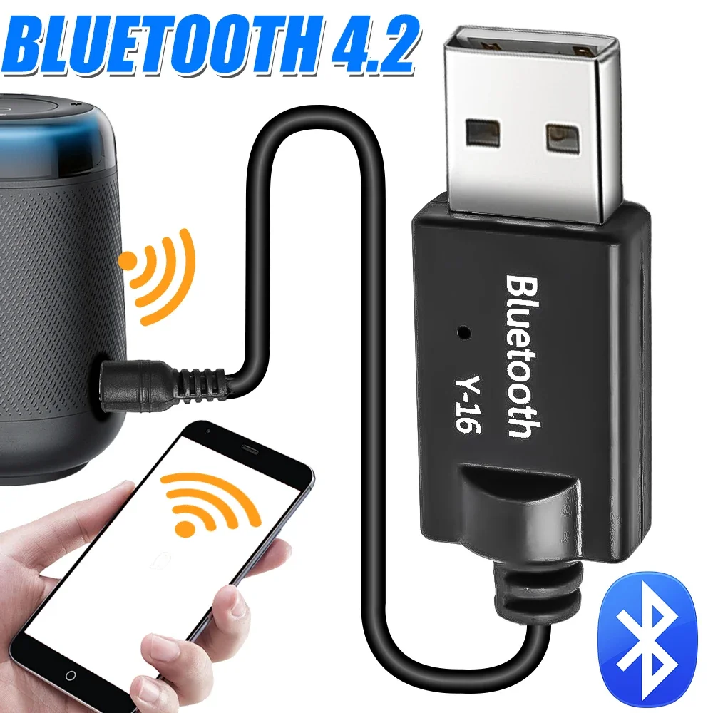 Bluetooth 4.2 Car Audio Receiver Hands-Free USB to 3.5mm Jack Aux Car Adapter for TV Amplifier PC Headphones Home Stereo
