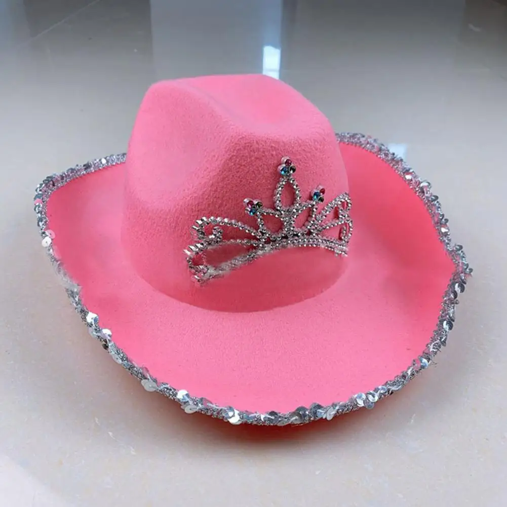 Cowgirl Hat Popular Feathered Edge Cowboy Hat Felt Cowboy Western Style Pink Cap for Holiday