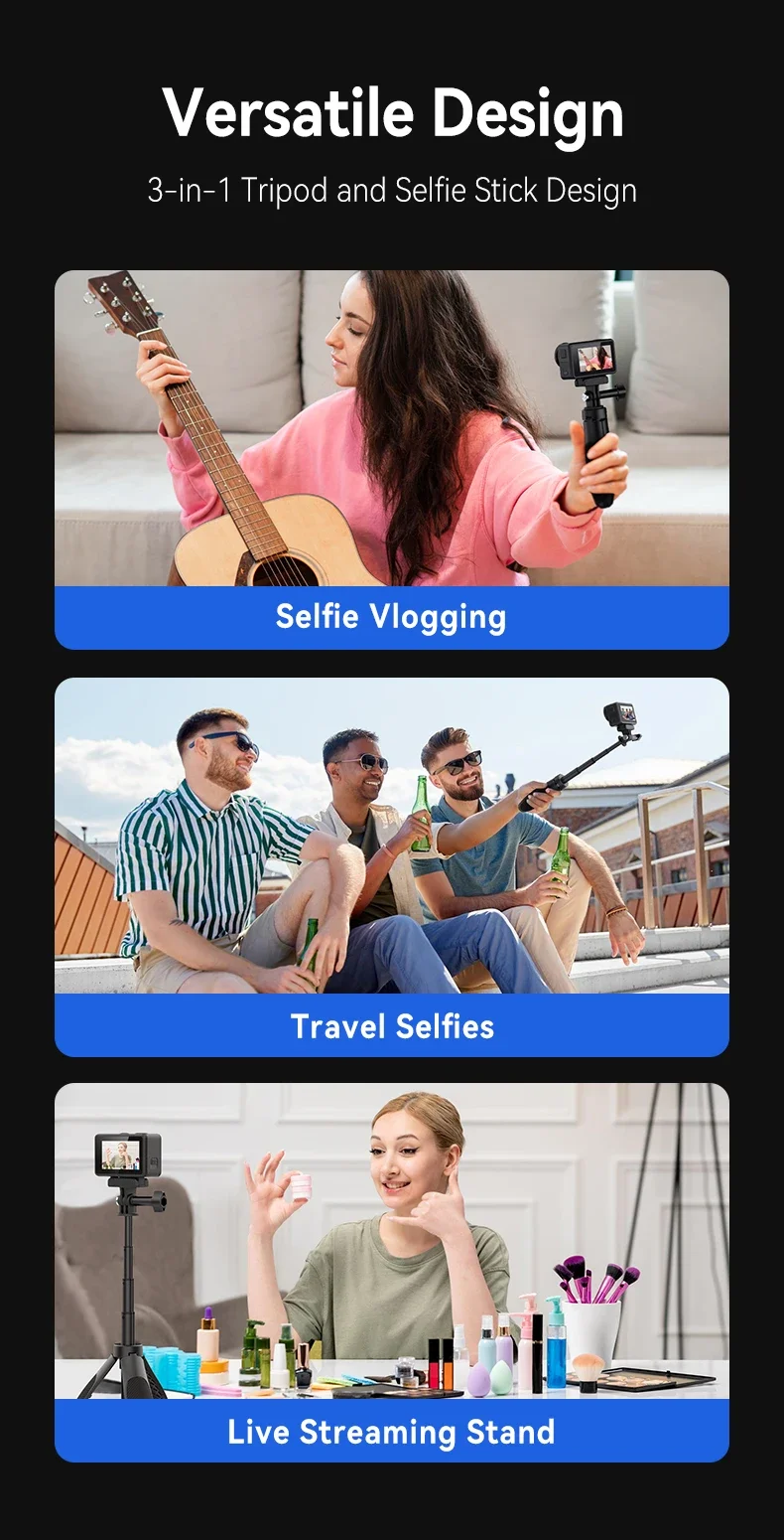 Portable Extendable Selfie Stick Tripod for GoPro/Insta360/DJI Osmo - Quick Rele