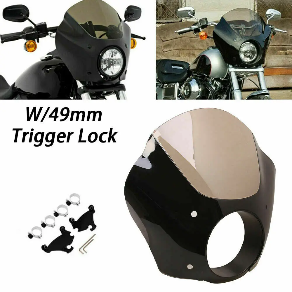 

Motorcycle Front Headlight Fairing Windshield With 49MM Trigger Lock Mount Kit For Harley Dyna Super Glide Low Rider Street Bob